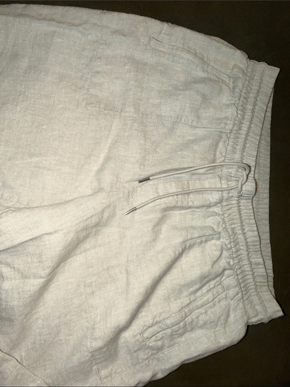 Cream Linen Drawstring Pants